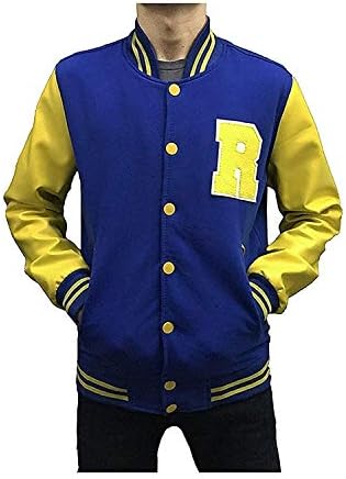 KJ APA Fleece Letterman Jacket with Faux Leather Sleeves Blue Yellow