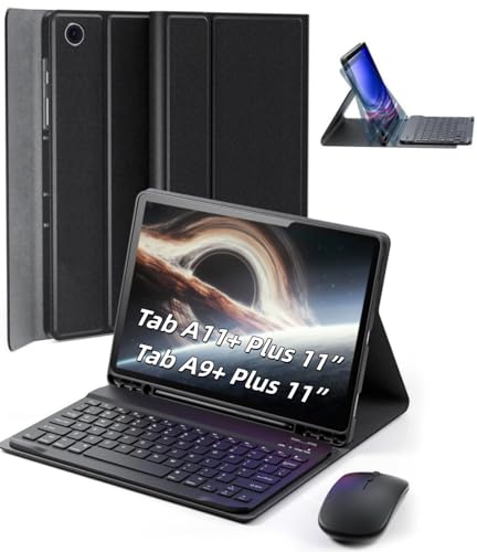 TUNKARMOR Hülle Tastatur für Samsung Galaxy Tab A9 Plus / A9+ 11 Zoll 2023 - Maus und abnehmbare magnetische Tastatur, schlanke Hülle mit S-Stifthalte