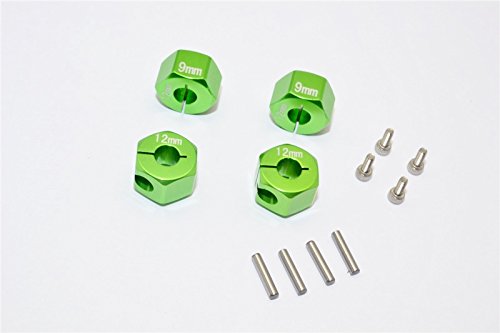 Axial EXO / SCX10 / Wraith / HPI Venture FJ Cruiser Upgrade Parts Aluminum Hex Adapter (12mmx9mm) - 4Pcs Set Green