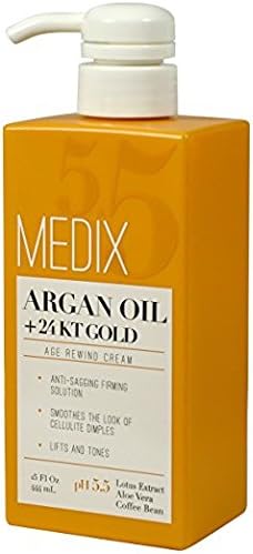 Medix 5.5 Argan Oil Cream with 24kt Gold. Anti-sagging firming cream to reduce the look wrinkles, cellulite, and blemishes. 15oz Vegan Cruelty-Free