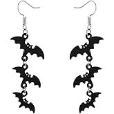 Bat Halloween Costume Decorations for Women Black 3 Bats Long Dangle Earrings Scary Halloween Cosplay Party Decorations Gifts for Women