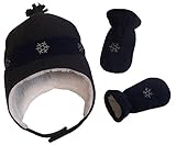 N'Ice Caps Little Boys and Baby Sherpa Lined Micro Fleece Pilot Hat Mitten Set (6 - 18 Months, Charcoal/Navy Infant)