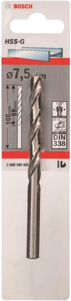 Bosch Professional 1x Metal drill bits HSS-G DIN 338 (for metal diameter 7.5 x 69 x 109 mm, Accessory Drill Driver)