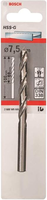 Bosch Professional Metal Drill Bit HSS-G DIN 338 Ø7.5 x 69 x 109 mm