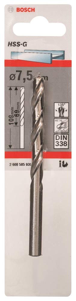 Bosch Professional 1x Metal drill bits HSS-G DIN 338 (for metal, Ø 7.5 x 69 x 109 mm, Accessory Drill Driver)