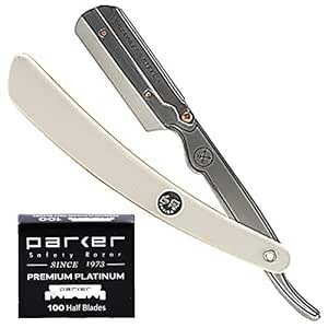 Parker SRW Straight Edge Barber Razor for Men with 100 Parker Platinum Stainless Steel Single Edge Barber Razor Blades for a Barber Shop Shave