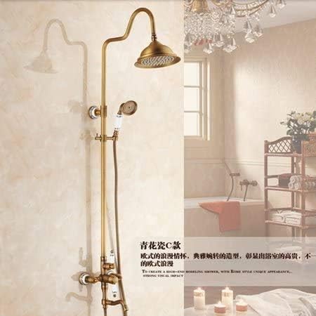 蛇口アンティーク真鍮ラウンドレインシャワーヘッド壁掛けミキサータップセラミックハンドル蛇口w ハンドシャワー