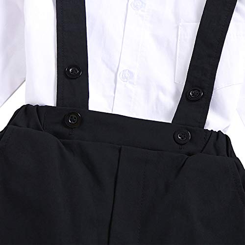 Baby Boys Gentleman Outfit Set, Infant Plain Shirt+Bowtie +Suspenders Pants for Toddler Casual Formal Wedding Birthday Party (White Long Sleeve Plain Black Pants, 18-24 Months) - Thumbnail 2