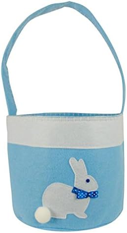 Felt 8 inch Round Easter Bunny Rabbit Basket Bag (Blue)