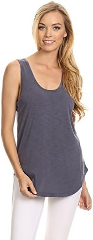 Fashion Cafe Botanic Slub Sleeveless Scoop Neck Pocket Tank Top Navy M