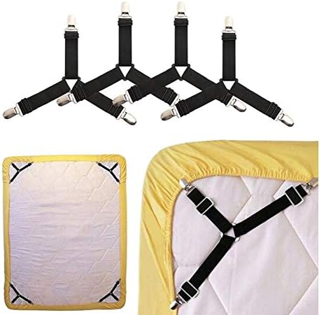 Meetuuk 3-Way Heavy Duty Bed Sheet Clips Straps Adjustable Triangle Mattress Grippers Triangle Bed Sheet Mattress Holder Fastener Grippers Clips Suspender Straps