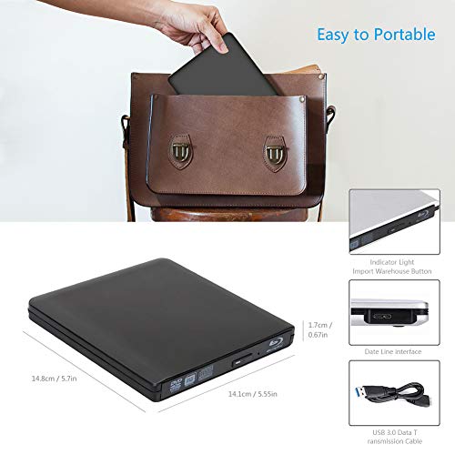 External 4K 3D Blu Ray DVD Drive Burner, Portable Ultra Slim USB 3.0 Blu Ray BD CD DVD Burner Player Writer Reader Disk for Mac OS, Windows 7/8.1/10 /Linxus, Laptop, PC - Thumbnail 6