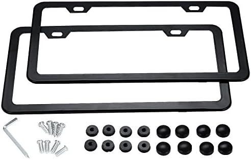 Auto License Plate Frames, Teisson [2 Packs] Black Stainless Steel 2-Hole License Plate Frame with Bolts Washer Caps (2-Hole Black)