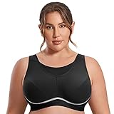 SYROKAN Women's High Impact Sports Bra Plus Size Wirefree Non-Padded Full Figure Bra Black 42DD