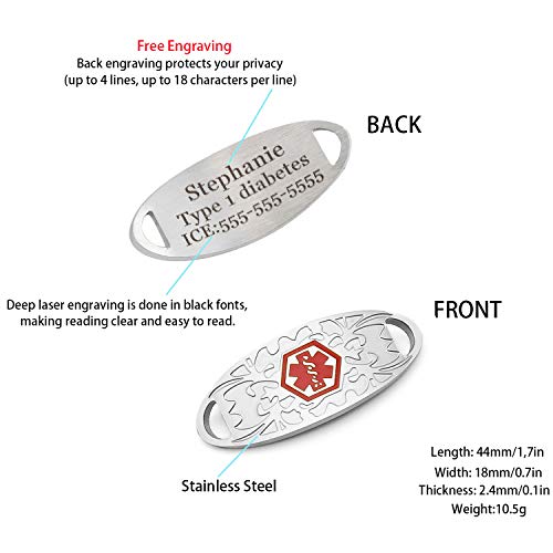 2 Pack Women Stainless Steel Gardenia Tag Part for Medical Alert ID Bracelets Free Custom Engraving - Thumbnail 2