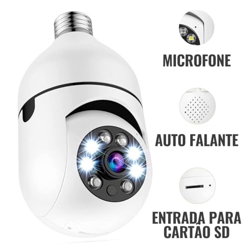 Kit 2 Câmera Segurança Lâmpada Ip Wifi 360° Full HD Inteligente Prova D'água Giratória Visão Noturna Infravermelho Detecção de Movimentos 1080P HD Bivolt Premium (2)