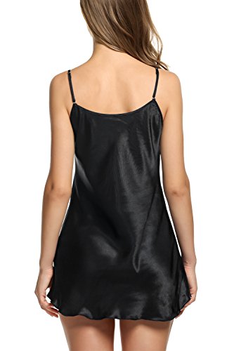 Pintimi Women\'s Pajamas Satin Nightgown Sexy Slip Mini Sleepwear Black XL
