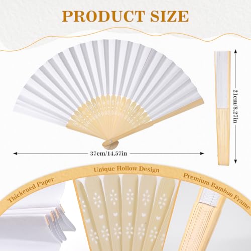 TranRantic 14 Pièces Eventail Mariage, Eventail Blanc en Papier Portable, 21 cm Lot Eventails Boi Pliant, Éventail Personnalisable pour Cadeaux Mariage, Bricolage, Fête, Danse et Décoration