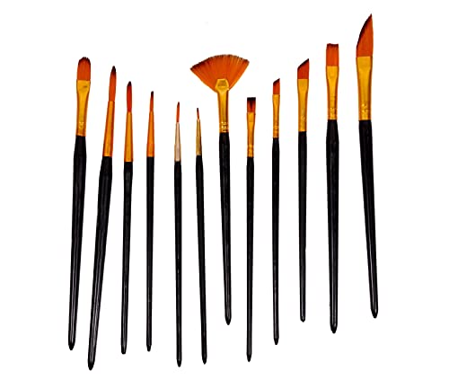 Jeevan Enterprises Painting Brushes Set of 12 Professional Round Pointed Tip Nylon Hair Artist Acrylic Cosmetic Makeup Brush Paint Brush (Black) (Pack of 2)