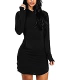 Cfanny Women's Sexy V Neck Cotton Hoodie Mini T Shirt Casual Dress