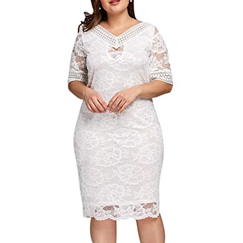 Women Lace Bodycon Dress, Lady Fashion Plus Size Hollow Out Short Sleeve Mini Club Party Dresses (XX-Large, White)