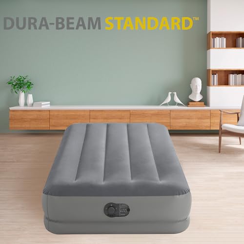 Intex ‎64112 Dura-Beam Standard Series Prestige Mid-Rise Air Mattress with Fastfill USB Powered Internal Air Pump, durable Fiber-Tech interior construction, Twin