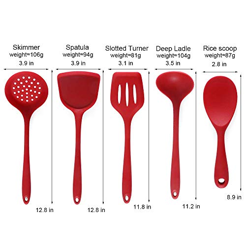 Kitchen Utensil Set - 5 Cooking Utensils Set- Colorful Silicone Kitchen Utensils - Nonstick Cookware with Spatula Set - Kitchen Tools Kitchen Gadgets Red