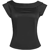 YARN & INK Women's 1950s Vintage Pinup Tops Back Bow Tie Cute Rockabilly Work Formal Shirt, Casual Blouse for Women