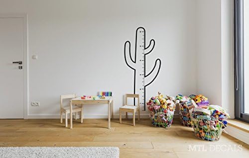 Cactus Growth Chart Wall Decal, Kids Wall Vinyl Sticker, Children's PlayRoom Decor 30.5" W x 70" H