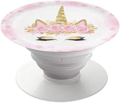 hundam-Collapsible Expanding Stand and Grip for Smartphones and Tablets-pink Rose flower gold unicorn white
