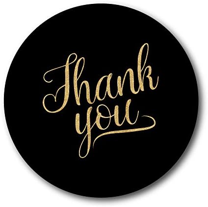 Thank you stickers - black with gold glitter effect text 60mm in diameter, party bags, envelopes (24)
