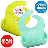 Baby Silicone Bib for Girls and Boys-Toddlers-Waterproof-Easly Wipe Clean w/Deep Food Catcher Pocket-BPA Free- Prevents Food Stain-Messy Floor-Reduces Laundry-Awesome Unisex Baby Shower Gift Set of 2