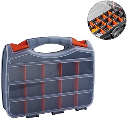 Double Sided Tool Organizer Small Parts Storage Tool Box with 30 Removable & Adjustable Compartments Container Box Heavy Duty Portable with Dividers for Hardware, Arts, Crafts, Tools
