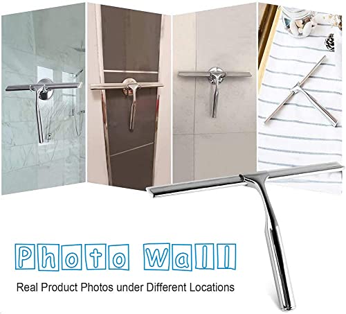 Quntis Escobilla de Silicona para Ducha con Mango de Acero Inoxidable, escobilla limpiacristales para Ventana de baño, Cocina, automóvil, hogar con Soporte de Pared Profesional
