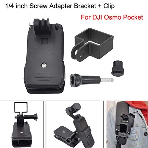 Portable Expansion 1/4 inch Screw Adapter Bracket + Clip for DJI Osmo Pocket Handheld Gimbal Stabilizer (Black)