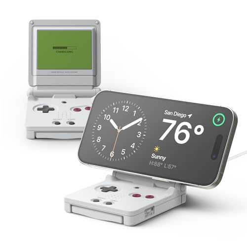elago MS W5 Charging Stand Compatible with MagSafe Charger - Classic Handheld Game Console Design, Silicone Stand Compatible with iPhone [Light Grey][Charging Cable Not Included]