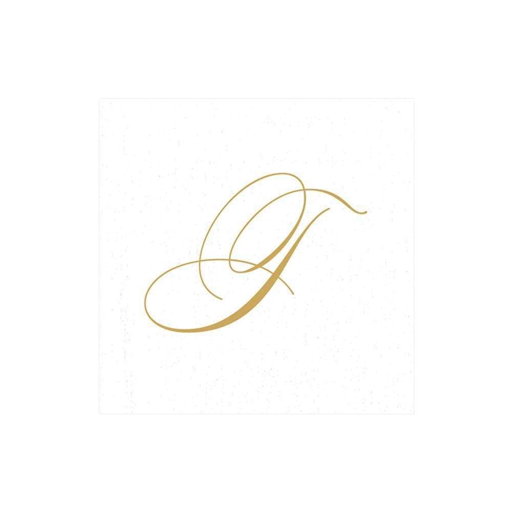 Caspari " Signature Gold Initial T Paper Linen Cocktail Napkins, White Pearl, Pack of 30 — image 1