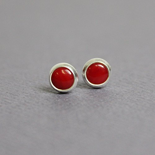 Kathy BankstonKathy Bankston Handmade 4mm Red Bamboo Coral Stud Earrings in Sterling Silver