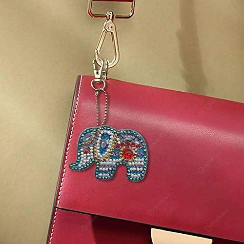 5D DIY Diamond Painting Keychain, 5 pcs Elephant Shape, Mosaic Making Full Drill Special Shape Diamond Painting Kit for Bags, Smartphone Straps, 5 Pack