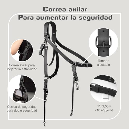 4J LEDR Camera Strap for 1 or 2 DSLR, Leather Camera Strap for 1 or 2 Cameras, Dual Camera Harness, Leather Camera Strap Shoulder Strap for Photographers