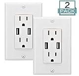OviiTech 2.4 AMP Dual Smart High Speed Wall Mount Charger USB Outlet,15A Tamper Resistant Receptacle,Wall Plate with Screw,2 Pack, White