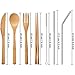 Blulu 2 Set Bamboo Utensils Travel Cutlery Set Flatware Set 7.8 Inches Bamboo Knife Fork Spoon Chopsticks, Stainless Steel Straight Straw Bent Straw with Clean Brush and Cloth Pouch