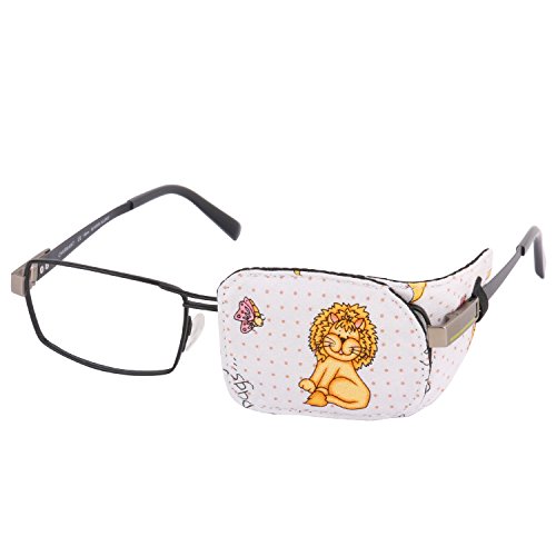 Plinrise Cartoon Pure Cotton Reusable Eye Patches - Amblyopia Eye Patches For Glasses, Strabismus, Lazy Eye Patch For Children,Vision Care Eye Mask (Lion left)