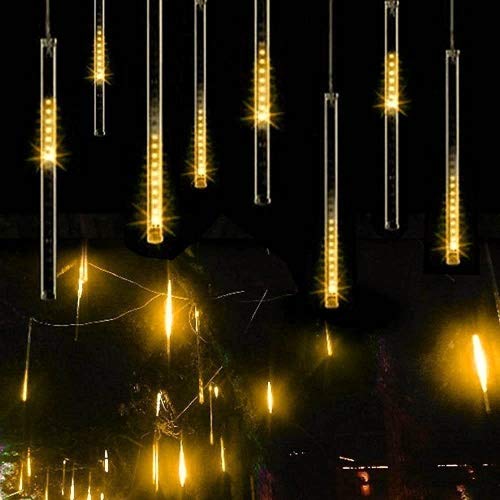 Rain Lights, EONANT 30cm 10 Tubes 360LEDs Solar Falling Lights Meteor Shower Lights Rain Drop Lights for Trees Parties Wedding Garden House Decoration (Warm White)