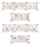 Blush Pink, Grey and White Baby Crib Bumper Pad for Watercolor Floral Collection by Sweet Jojo Designs - Rose Flower