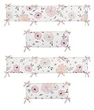 Blush Pink, Grey and White Baby Crib Bumper Pad for