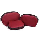 Makeup Bag,ZMSnow Cosmetic Bag Set of 3 Toiletry Make Up Bag Pouch(Winered)