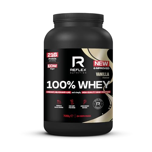 Reflex Nutrition 100% Whey Protein - 80% Pure Whey Protein - EAA Amino Acids - No Added Sugar - Whey Protein Powder for Pre Workout & Post Workout Recovery (Vanilla, 720g, 24 Servings)