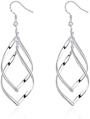 925 Sterling Silver， Double Twist Wave Long Tassels Drop Dangle Earrings for Women girls