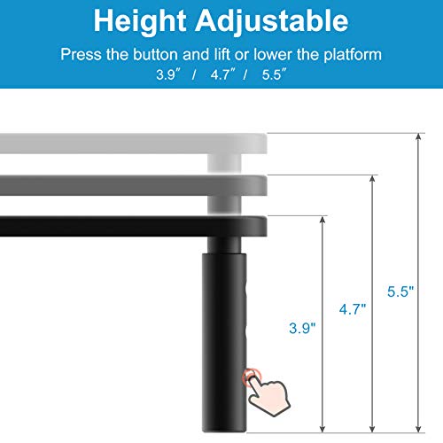 Monitor Stand Riser - Laptop Stand - 3 Height Levels Adjustable Stand with Non-Skid Rubber, Sturdy, Stable Black Metal Construction for Computer, iMac, PC, Printer